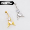 ANGEL WINGS HEART CZ DANGLE BELLY BUTTON NAVEL RING 316L SURGICAL STEEL